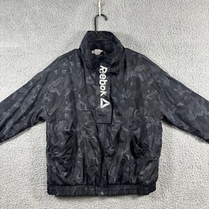 Reebok‎ Womens Black Logo Print Full Zip Windbreaker Jacket REW231JK04 Large